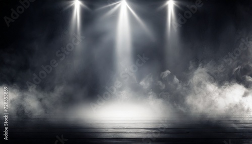 background of an empty dark room empty walls lights smoke glow rays © Debbie