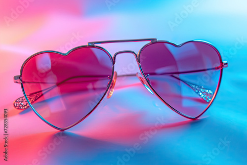 Stylish heart shaped sunglasses on a plain background