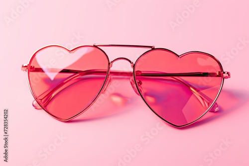 Stylish heart shaped sunglasses on a plain background