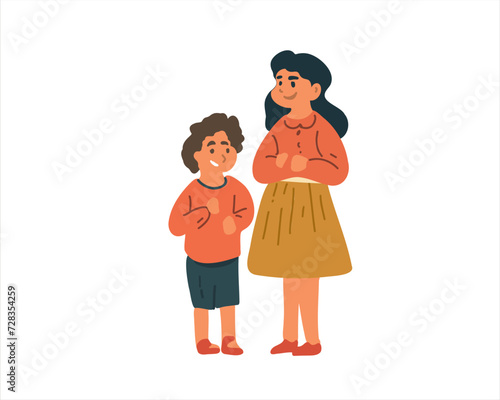 Happy little girl and boy, brother and sister, cartoon vector illustration