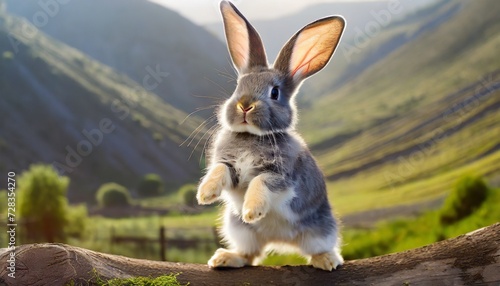 Fotografia the funny rabbit is standing on its hind legs