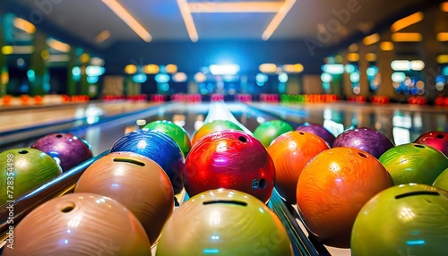 colorful bowling balls in beautiful light indoor