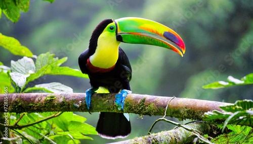 keel billed toucan ramphastos sulfuratus bird with big bill toucan sitting on the branch in the forest boca tapada green vegetation costa rica nature travel in central america