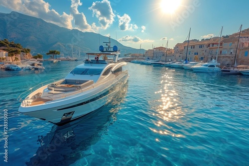 Yacht club on a sunny marina with majestic sailboats and luxury yachts © ЮРИЙ ПОЗДНИКОВ