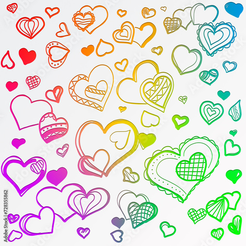Background with hearts. For textiles, print and web. White and rainbow.