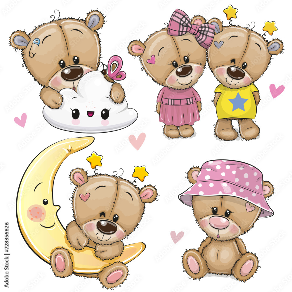 Fototapeta premium Set of Cute Cartoon Teddy Bear