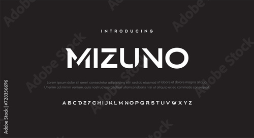 MIZUNO Modern font design, trendy alphabet letters and numbers vector illustration