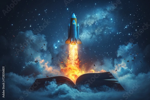 Launching into the Future A Rocket Blasts Off from a Book Generative AI