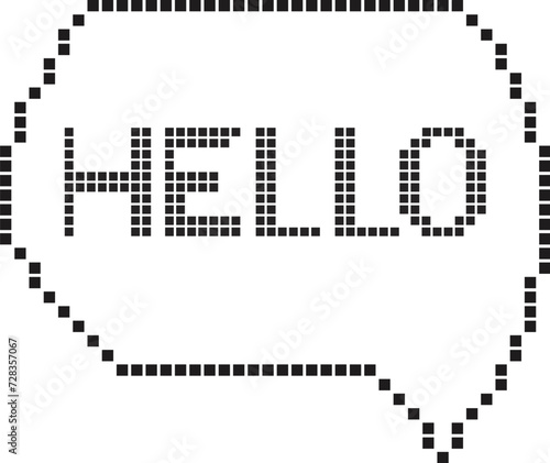Pixel art speech bubble with a hello sign. Retro nostalgia computer communication dialogue. Isolated. Tech message. Speech tag.