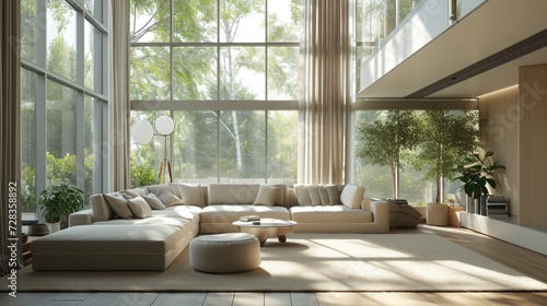 Minimalist Scandinavian Living Room: Beige Corner Sofa by Sunlit Windows