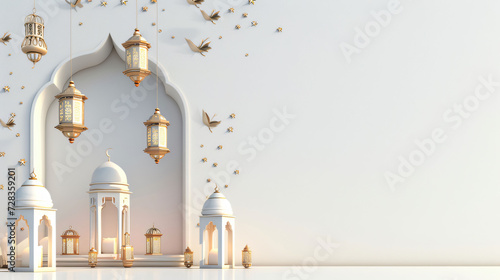 Elegant ramadan kareem lantern with white background text copy space. Generative ai photo
