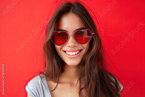 Studio portrait of a cool young woman posing wearing heart shaped love sunglasses