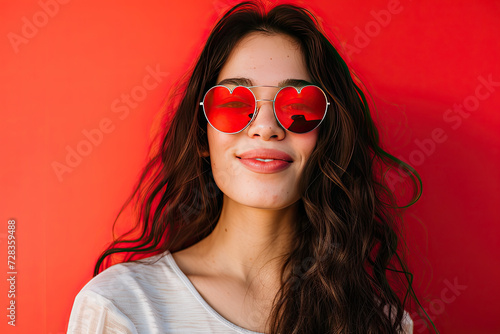 Studio portrait of a cool young woman posing wearing heart shaped love sunglasses