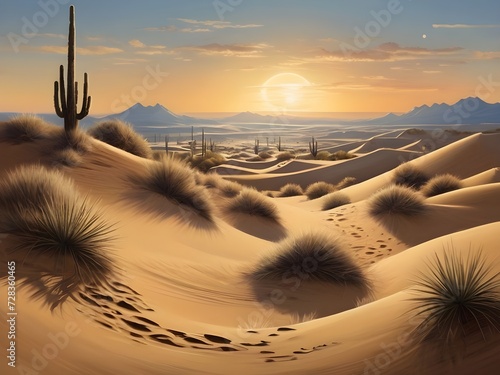 Desert Sunset Majesty view, generative AI