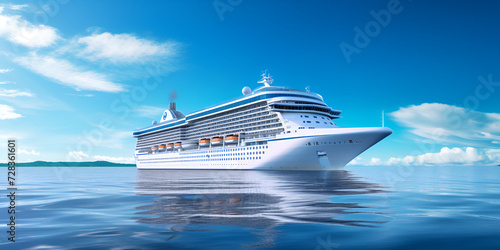 cruise ship in the ocean  Big Tourism Ship  Big Cruise ship in the sea at sunset. 3D illustration