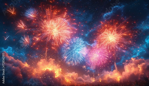 Glowing Fireworks in the Night Sky A Spectacular Display for the New Year Generative AI