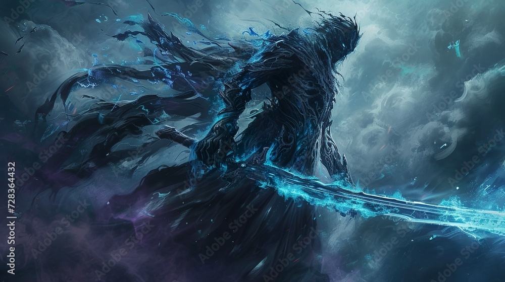 A sword wraith warrior twisted by dark magic - obrazy, fototapety, plakaty 