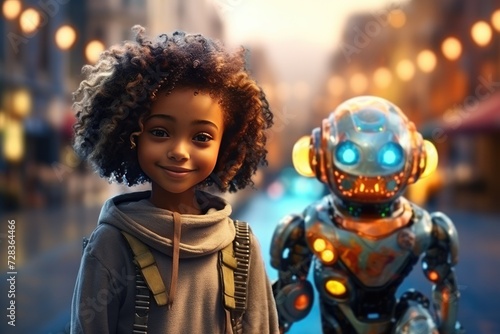 Back to school concept, human kid use robot for Simplifying life with ai Generative Ai