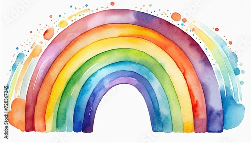 Cute hand painted watercolor rainbow. Illustration isolated on white background photo