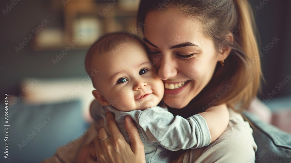 mother cuddling her baby with smile on their faces and adorable look on baby face mother cuddling her baby with smile on their faces and adorable look on baby face