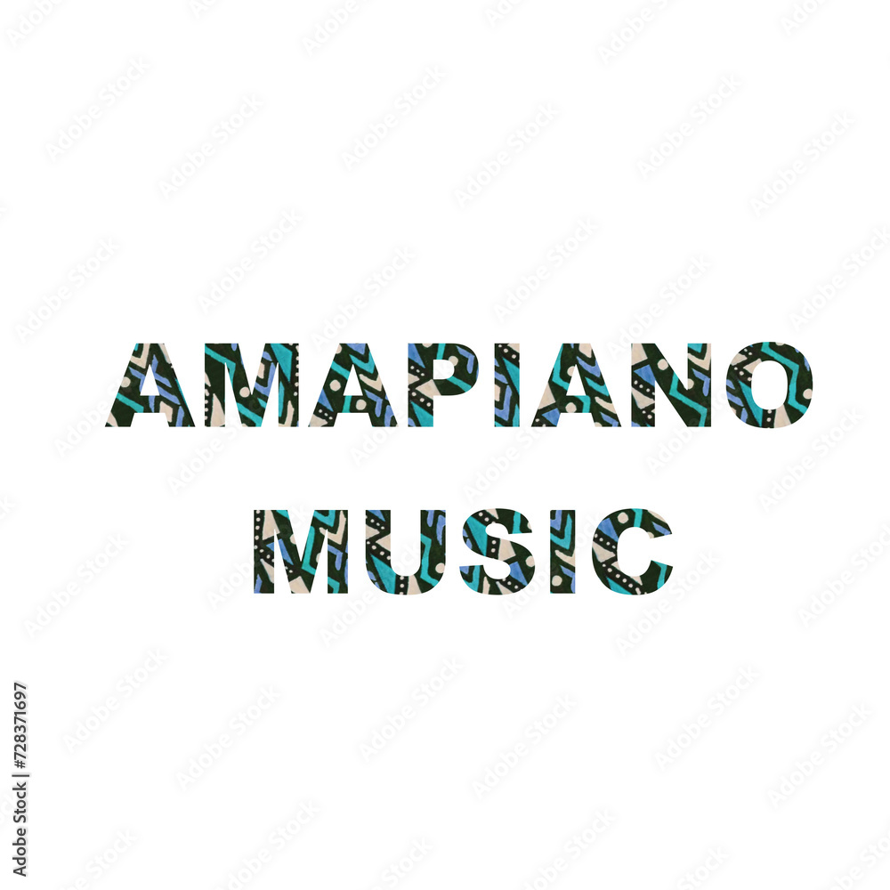 decorative Amapiano (Afrobeats) music graphic text -primarily blue