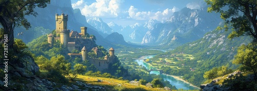 A Castle in the Mountains A Dreamy, Fantasy-Inspired Scene Generative AI