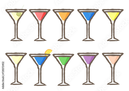 シンプルで可愛いショートカクテルのイラストセット