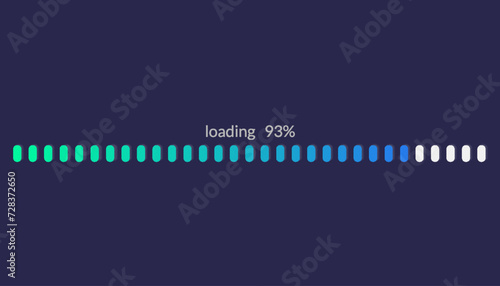 Progress load bar. Indicator of status download. Graphic icons of interface. Neon buttons of speed of upload. Web loaders with percent. Futuristic UI for website, game, internet