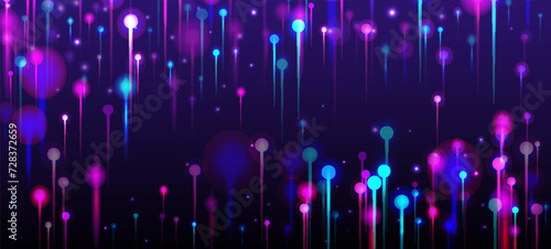 Pink Purple Blue Modern Wallpaper. Big Data Artificial Intelligence Internet Technology Background. Network Scientific Banner. Neon Light Nodes Elements. Social Science Fiber Optics Light Pins.