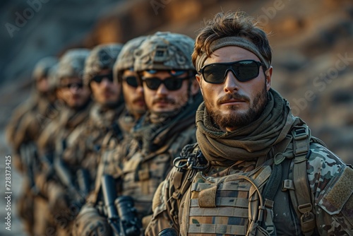 Sunglasses Soldiers Standing Tall in Camouflage Generative AI