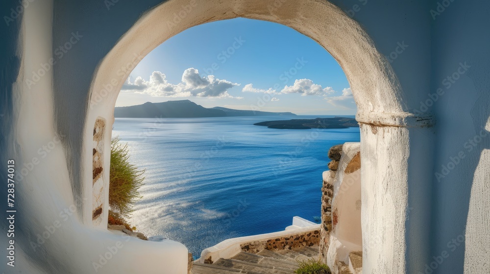 Fototapeta premium View of the sea from the house through the arch, Santorini island, Greece.