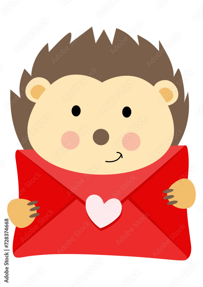 Loving hedgehog holding a valentine letter envelope Loving hedgehog holding a valentine letter envelope