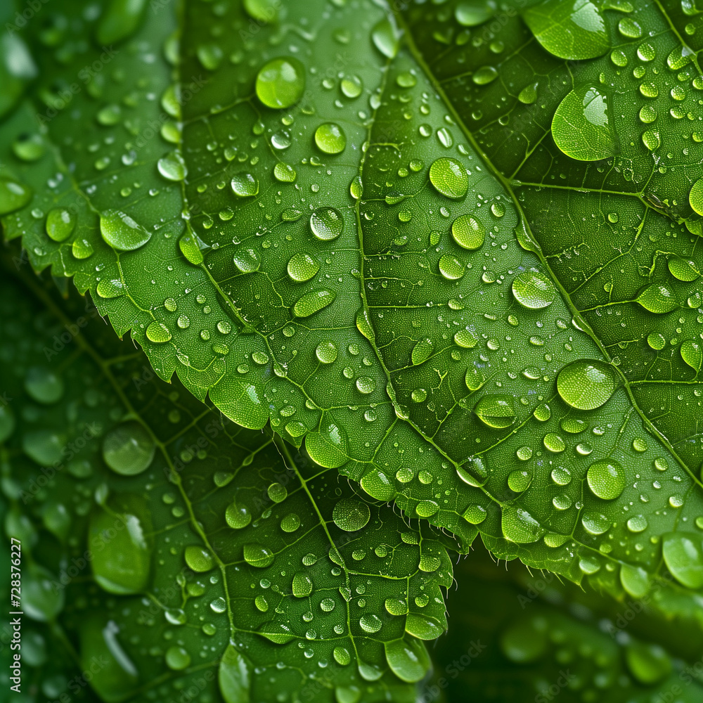 Fresh green leaf with water droplets Fresh green leaf with water droplets