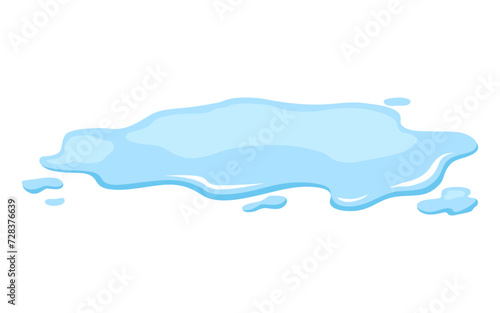 Water spill puddle. Blue liquid shape in flat cartoon style. Clean fluid drop design element isolted on white background