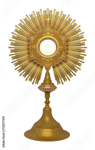 A monstrance containing the consecrated host, Our Lord Jesus Christ. Sacrament of the Eucharist. Corpus Christi - 3D Illustration