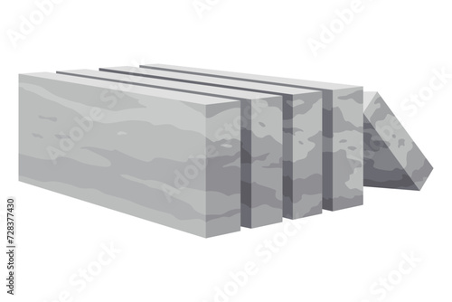 Sidewalk curbs. Building material. Stone brick, border ancient fence in cartoon style. Concrete road border. Game decoration