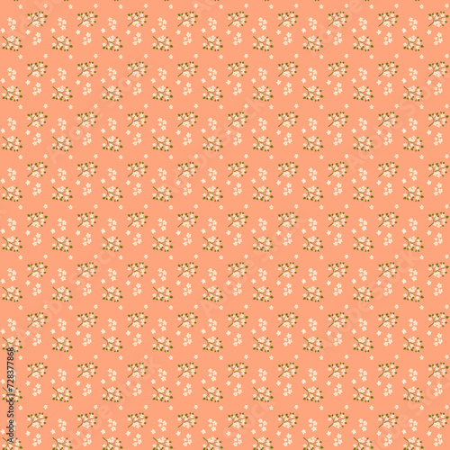 Spring romantic delicate floral pattern Light flat flowers on a peach apricot muted orange background Ditsy girl dress trendy print