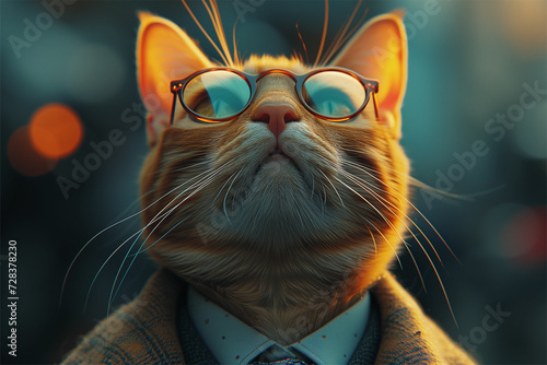 Elevate your cat style with a glamorous feline in sunglasses, a chic suit, and a fashionable tie, the epitome of feline sophistication. © Miracle Arts