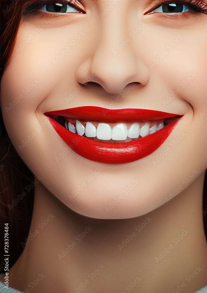 Portrait of happy women with perfect smile with nice white teeth and red lipstick. Generative Ai. Portrait of happy women with perfect smile with nice white teeth and red lipstick. Generative Ai.