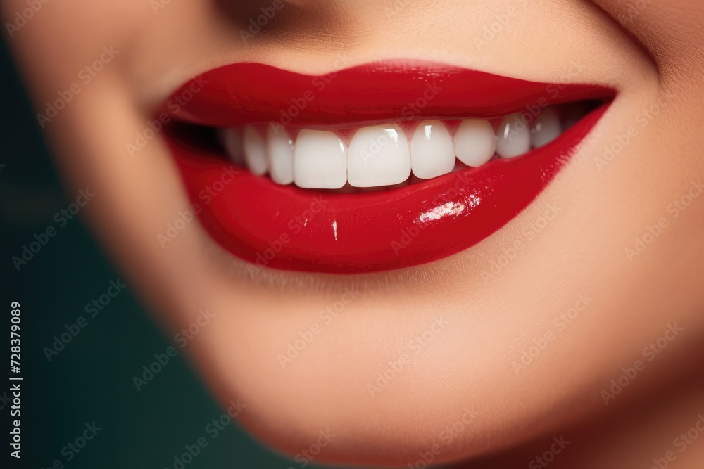 Portrait of happy women with perfect smile with nice white teeth and red lipstick. Generative Ai. Portrait of happy women with perfect smile with nice white teeth and red lipstick. Generative Ai.