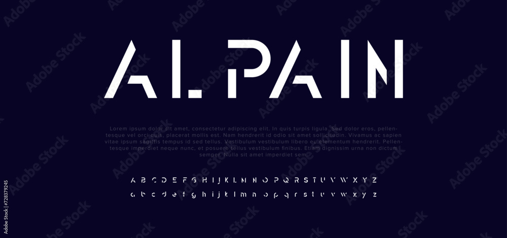 Alpain Modern font design, trendy alphabet letters and numbers vector illustration Alpain Modern font design, trendy alphabet letters and numbers vector illustration