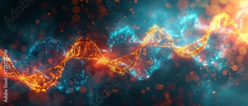 a symmetrical background with intertwining double helix structures of DNA, incorporating glowing double helix structures in shades of cosmic teal, biotech green, and genetic gold. in Healthcare Fusion