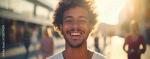 Portrait of happy men with perfect smile with nice white teeth, banner panorama. Generative Ai. photo