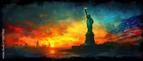 Glowing Statue of Liberty at Sunset Generative AI