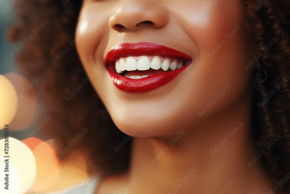 Portrait of happy women with perfect smile with nice white teeth and red lipstick. Generative Ai. Portrait of happy women with perfect smile with nice white teeth and red lipstick. Generative Ai.