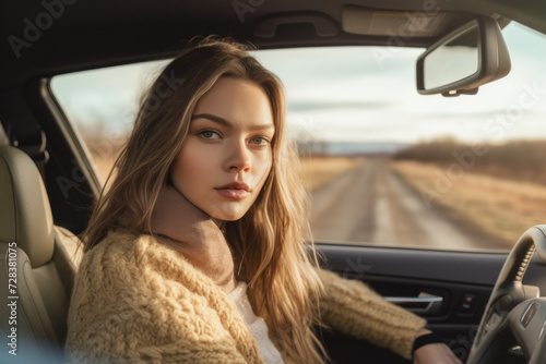 Created with generativ AI - Beautiful woman in car © Robert