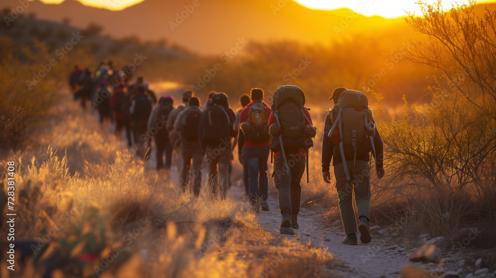 Crowd of illegal migrants in Texas - obrazy, fototapety, plakaty 