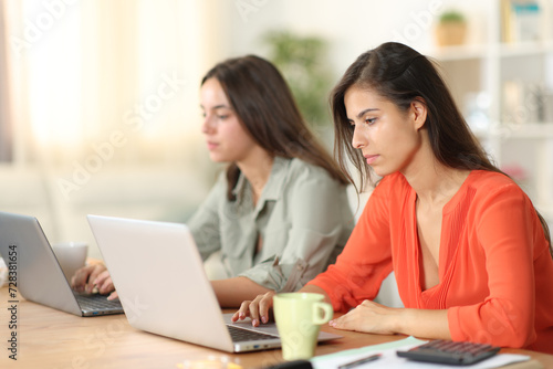 Two freelance workers working online at home