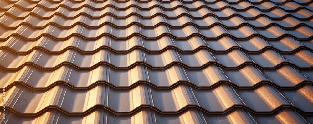 House reconstruction close up with new red tile roof, banner panorama. Generative Ai. House reconstruction close up with new red tile roof, banner panorama. Generative Ai.
