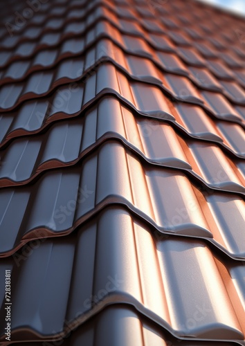 House reconstruction close up with new red tile roof with rain drops .Generative Ai.